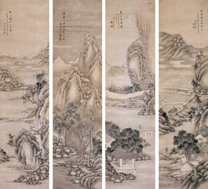 潘思牧 咸丰十一年（1861）年作 山水 四屏